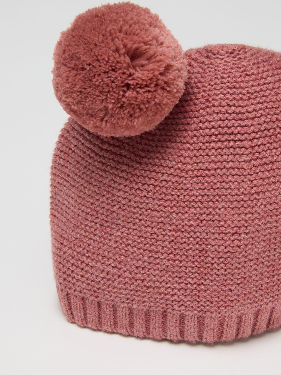 Girls' pink pure cotton hat with pom-poms_1