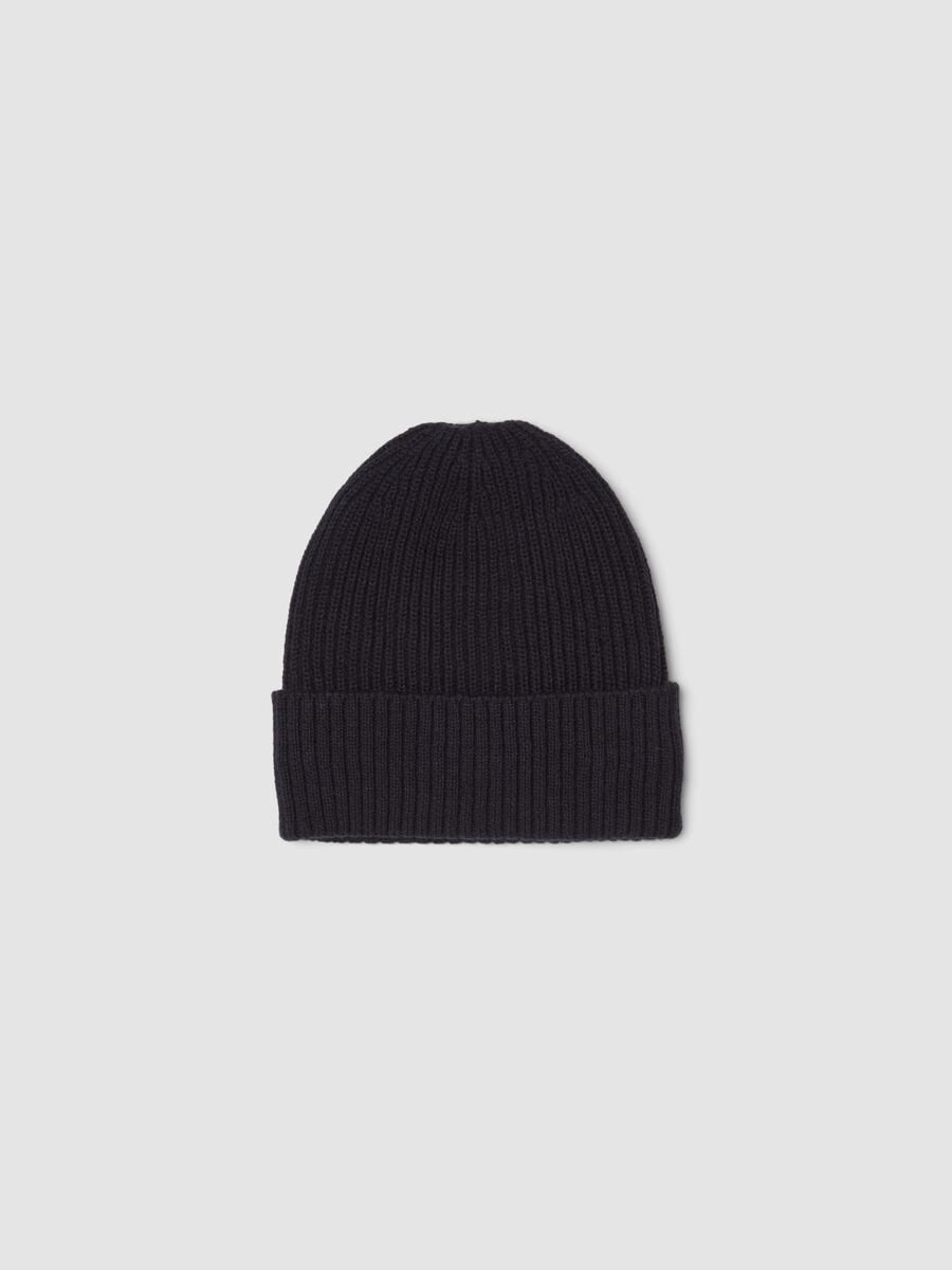 Blue knitted beanie with turn-up_0