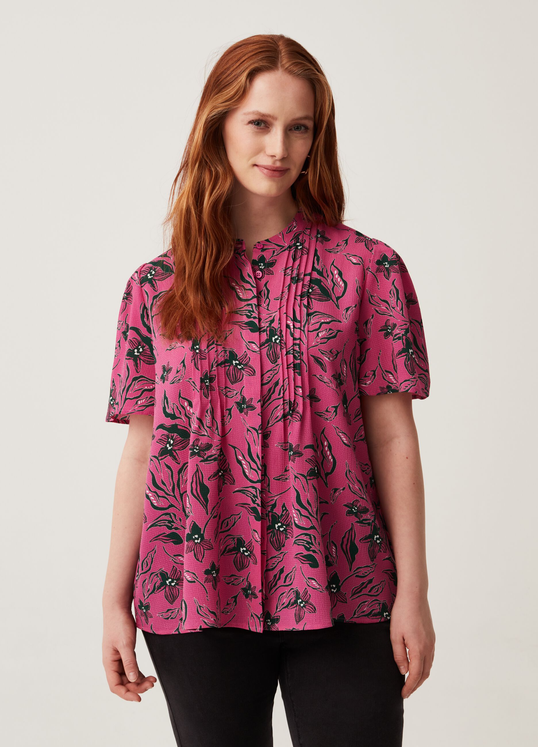 Blusa floreale a maniche corte Curvy MYA_1