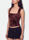 Top fitted rosso in tessuto elasticizzato con fantasia floreale_1