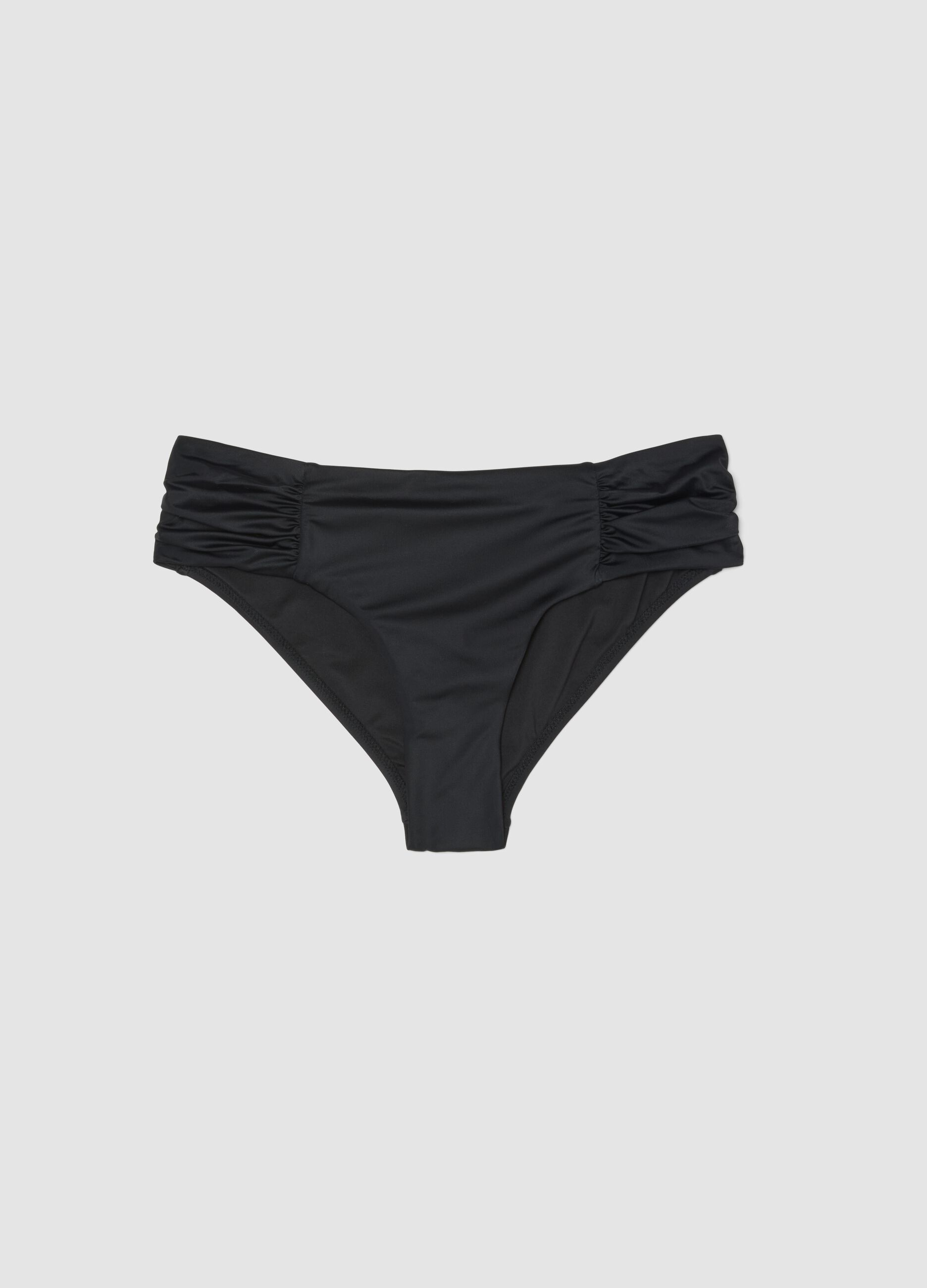 Black stretch swim briefs with side gathers