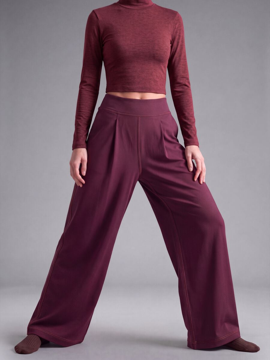 Pantaloni viola wide leg in tessuto elasticizzato_2