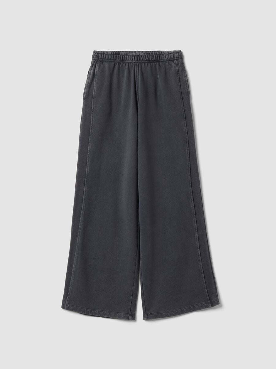 Pantaloni grigi wide leg in puro cotone_0
