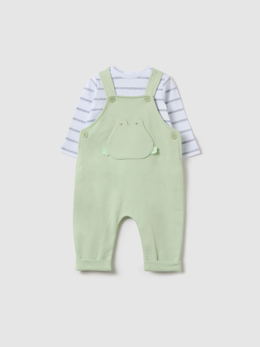 Dungarees and T-shirt set in cotton_0