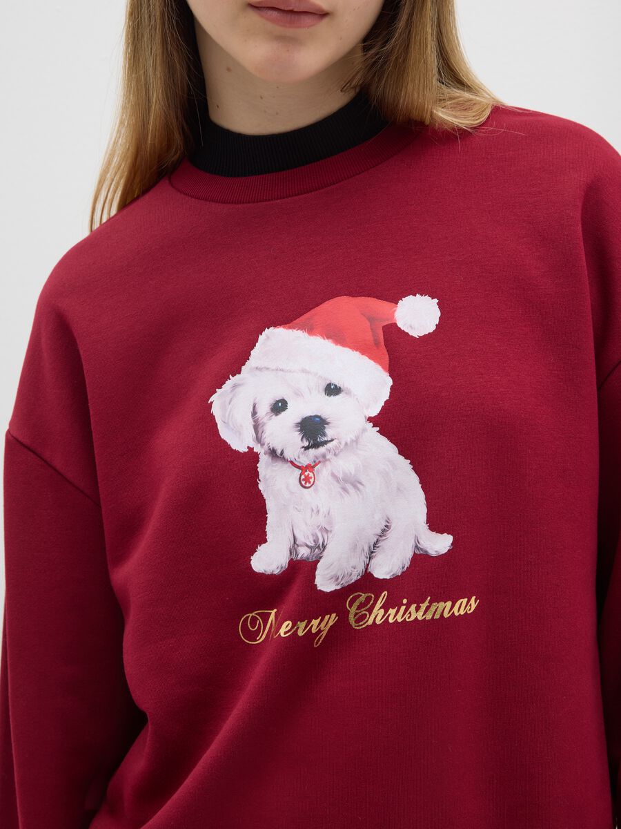 Red cotton blend regular fit sweatshirt with Christmas print_3
