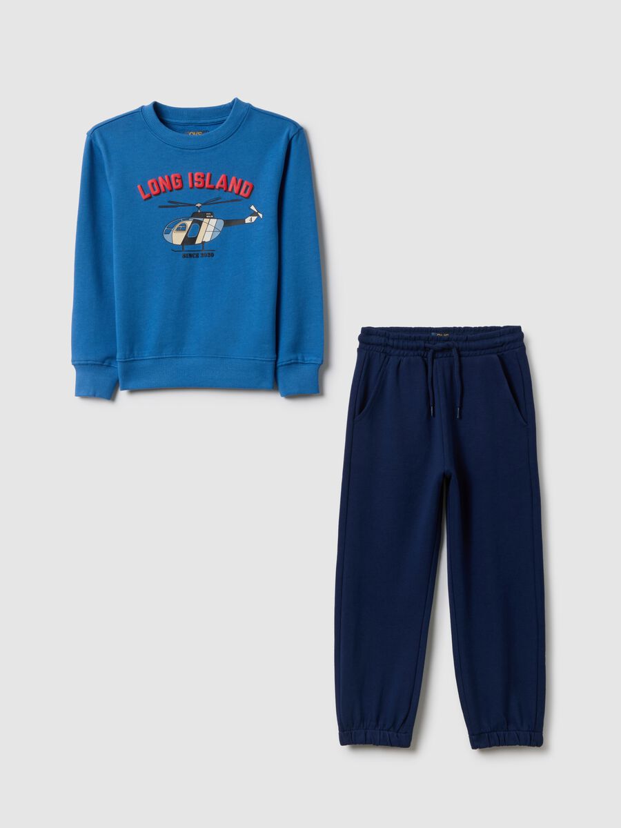 Blue pure cotton regular fit sweatshirt and trousers set for boys with print_0