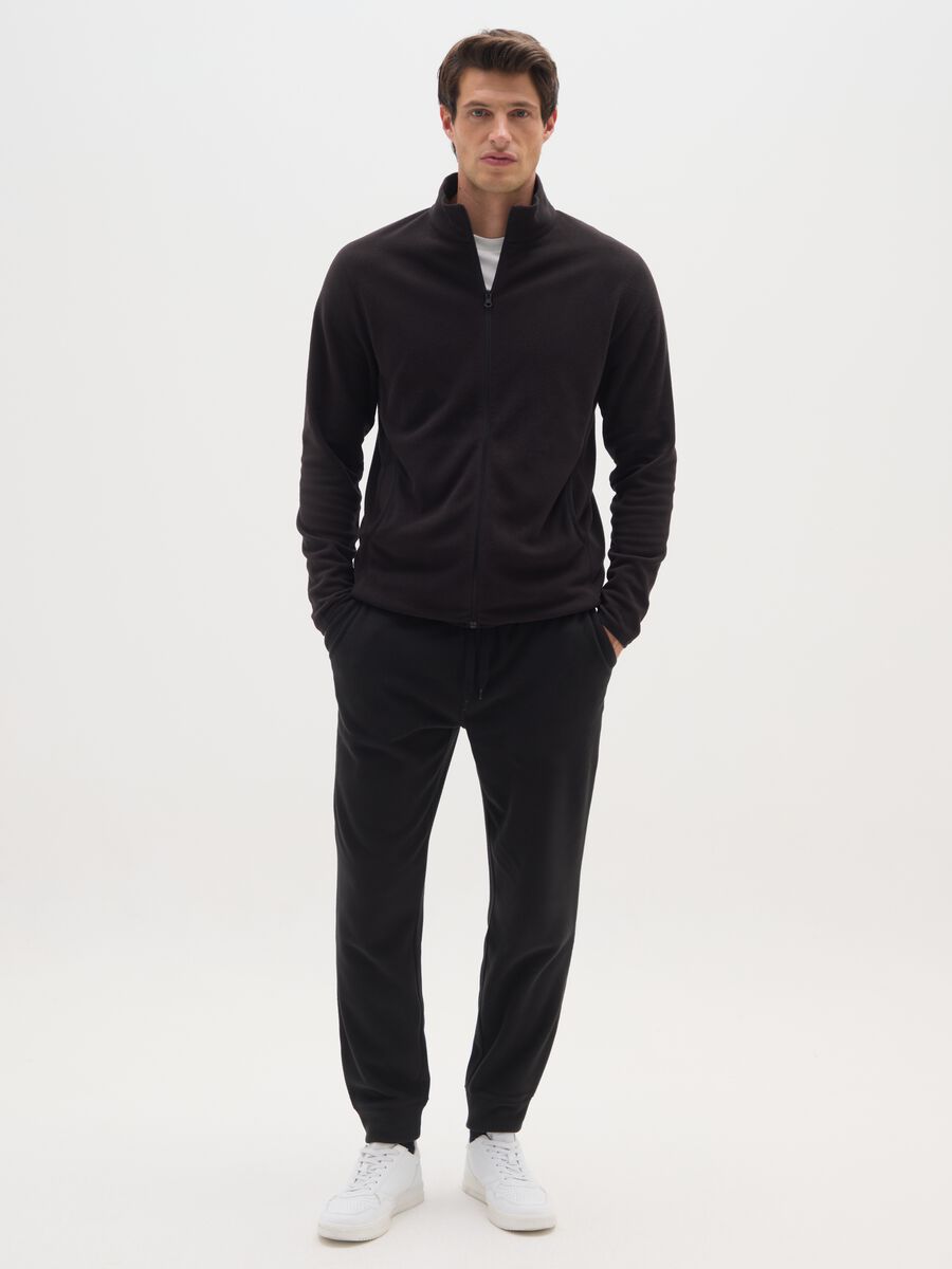 Black fleece trousers regular fit with elastic waistband_1