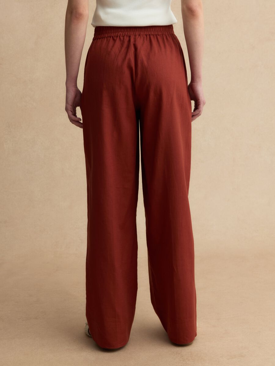 Pantaloni in misto lino e viscosa rossi wide leg_2