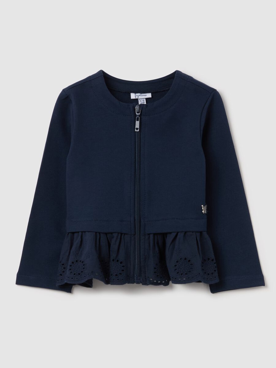 French terry full-zip sweatshirt with broderie anglaise application_0
