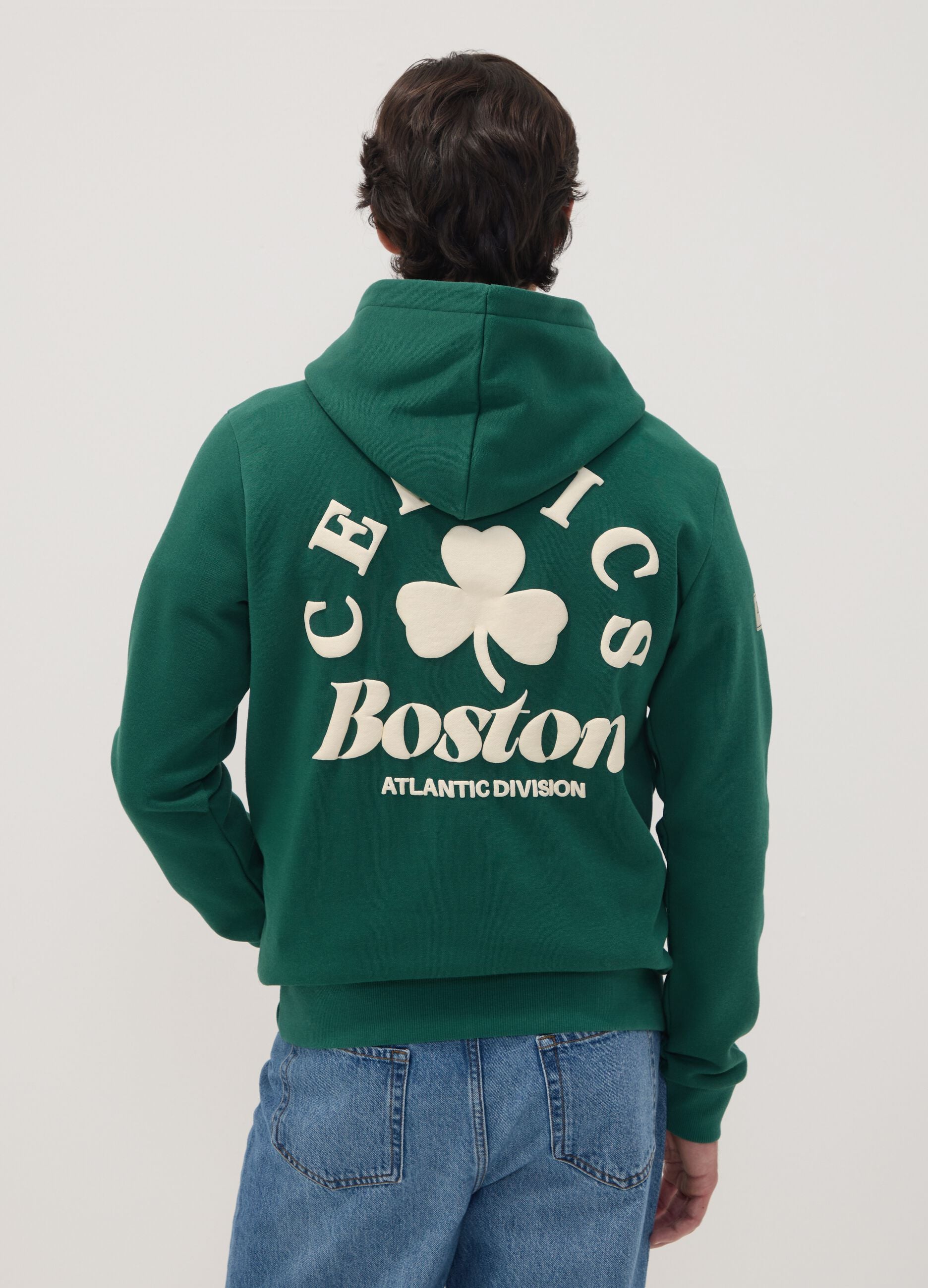 Felpa verde con cappuccio in misto cotone a tema Boston Celtics