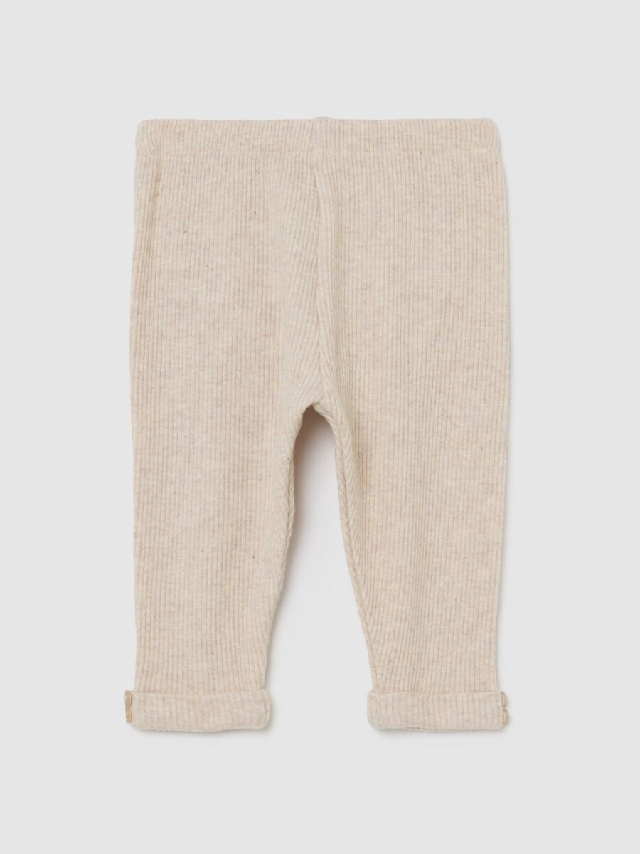 Baby girl beige cotton blend leggings slim fit_0