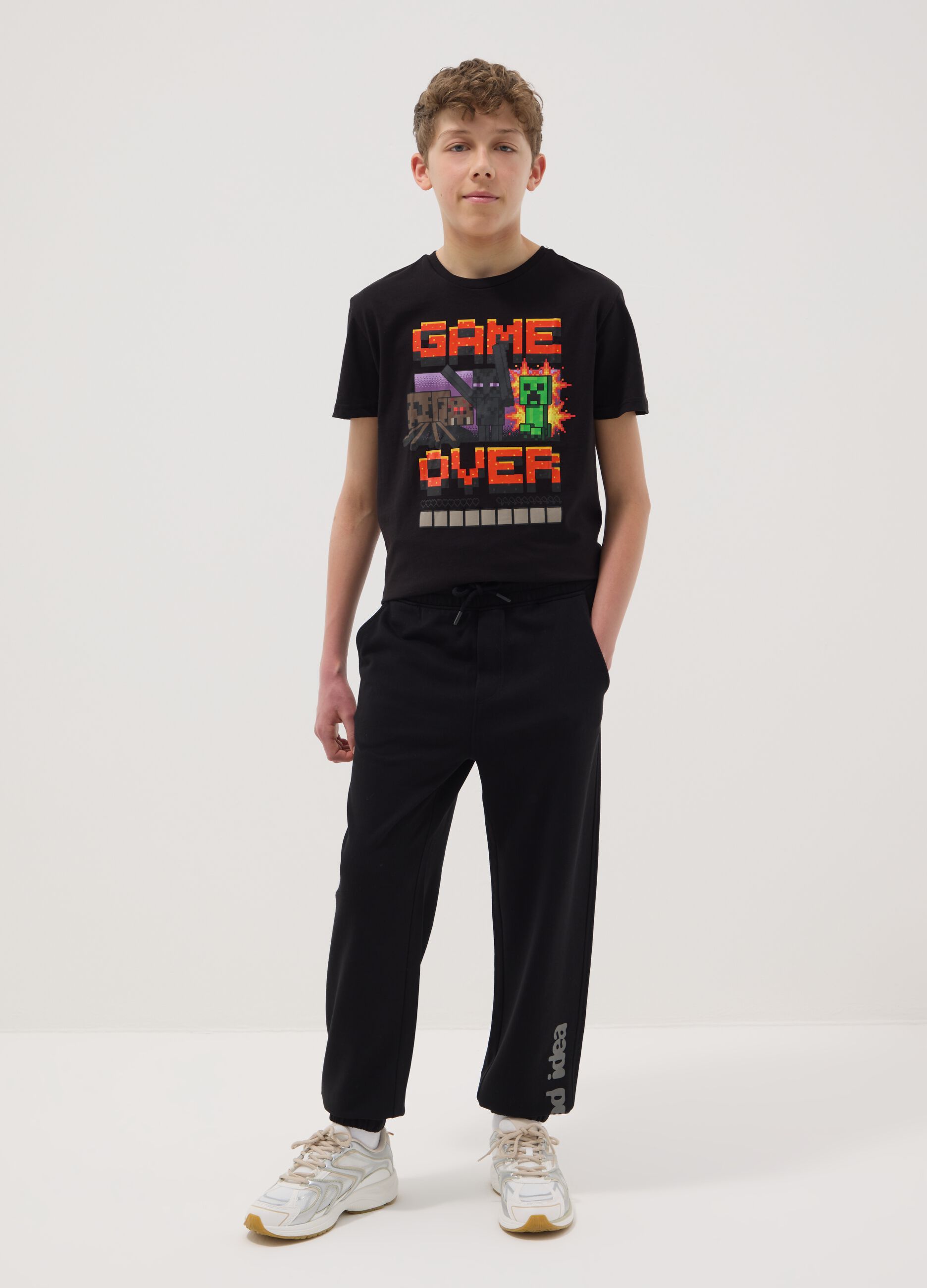 Boys' regular fit pure cotton black jogger trousers