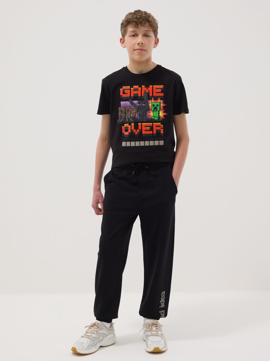 Pantaloni jogger in puro cotone nero da ragazzo regular fit_0