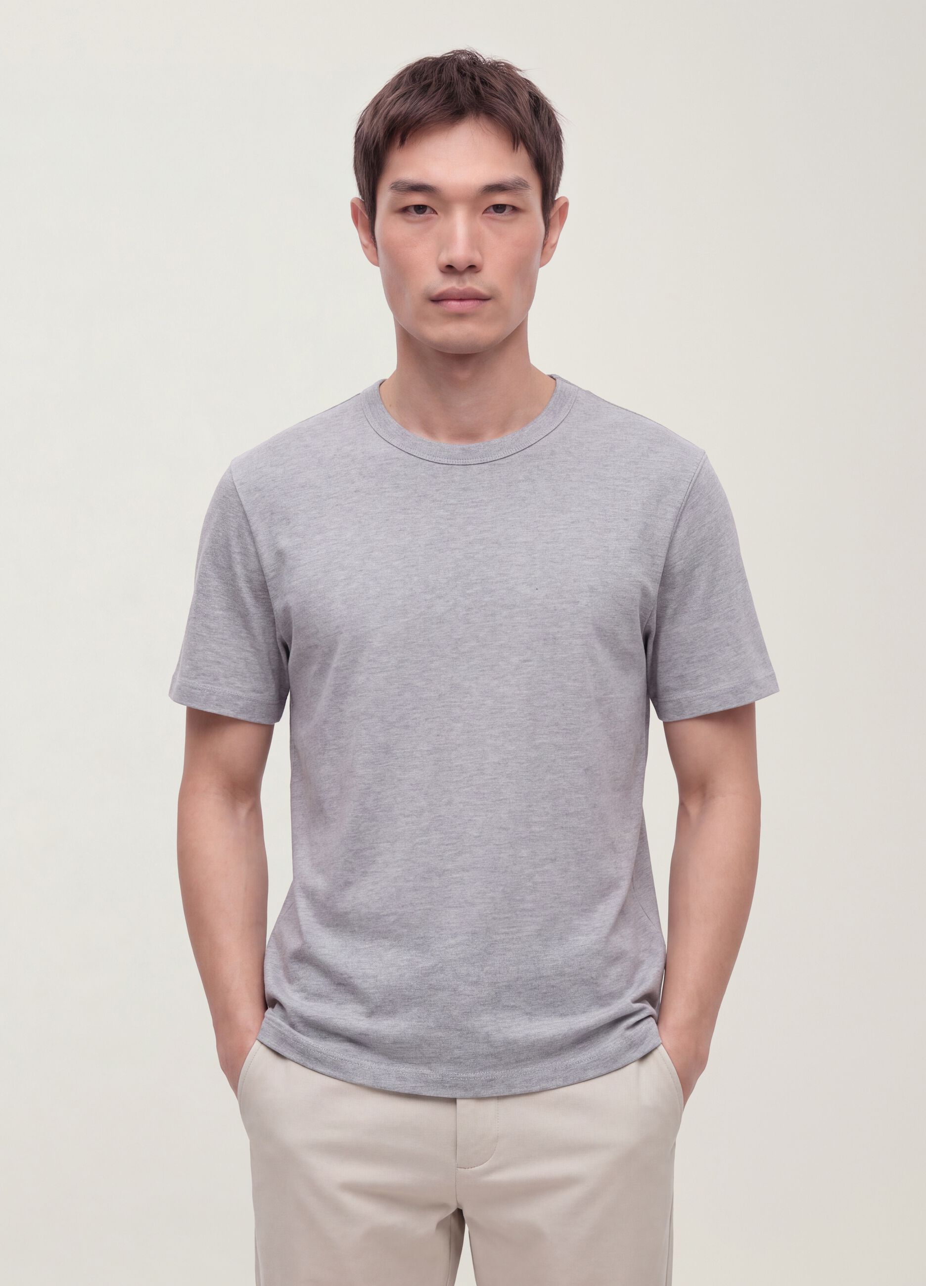 Grey pure cotton crew-neck T-shirt, relaxed fit