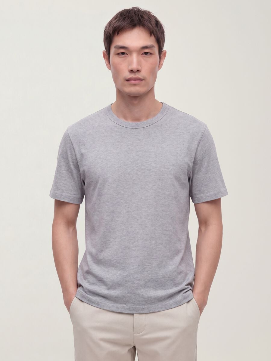 Grey pure cotton crew-neck T-shirt, relaxed fit_0