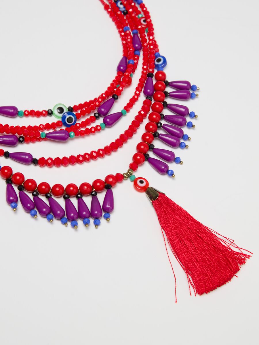 Multi-strand necklace with tassel and beads_3
