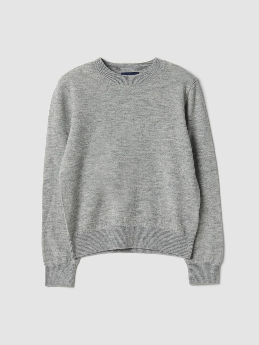 Maglione grigio in pura lana a maniche lunghe regular fit_0