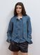 Blue denim shirt in pure cotton with neck tie, regular fit_0
