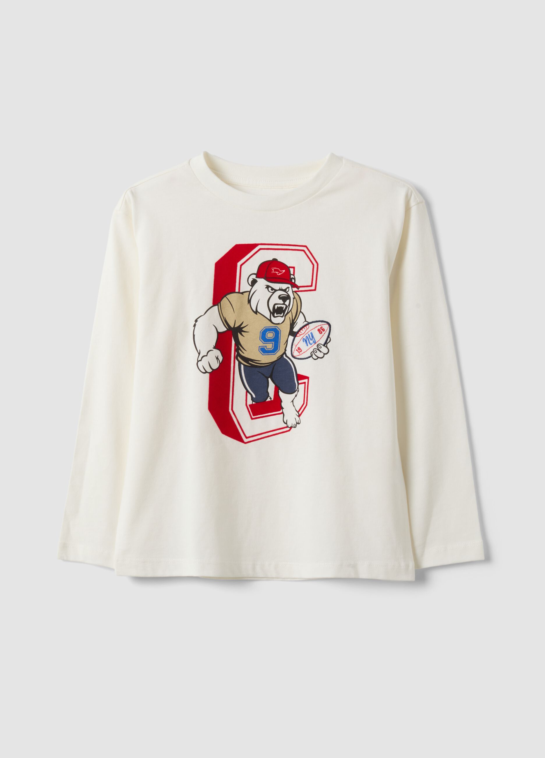 T-shirt bianca in puro cotone a girocollo con stampa orso per bambino