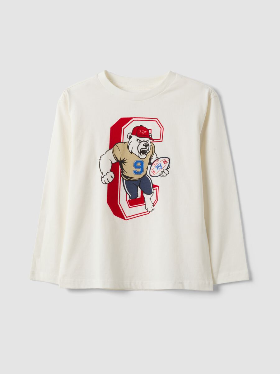 White pure cotton crew-neck T-shirt with bear print for boys_0