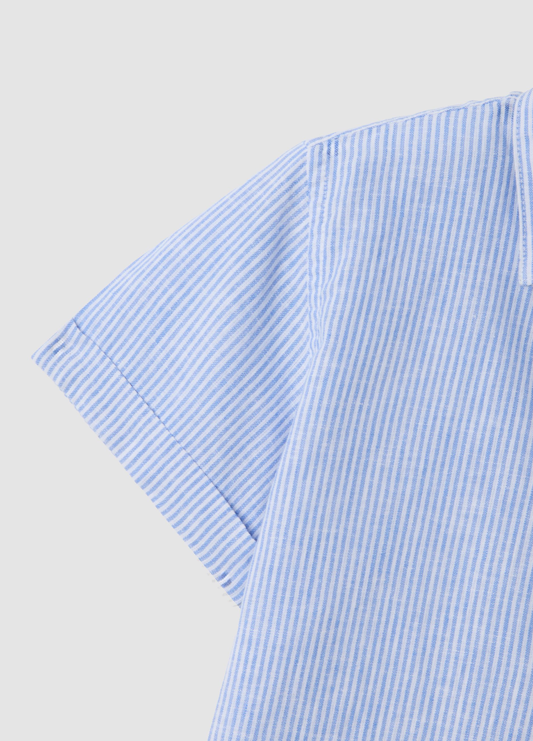Boys&rsquo; light blue striped linen-cotton blend shirt, regular fit