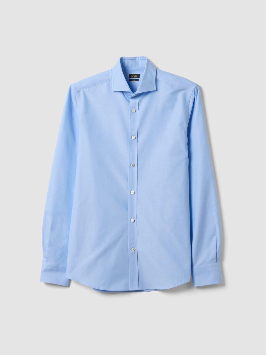 Camicia oxford azzurra in puro cotone con collo francese slim fit_0