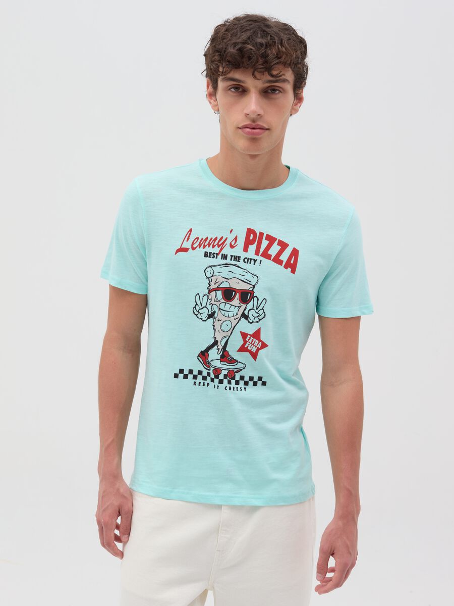 Slub jersey T-shirt with pizza print_0