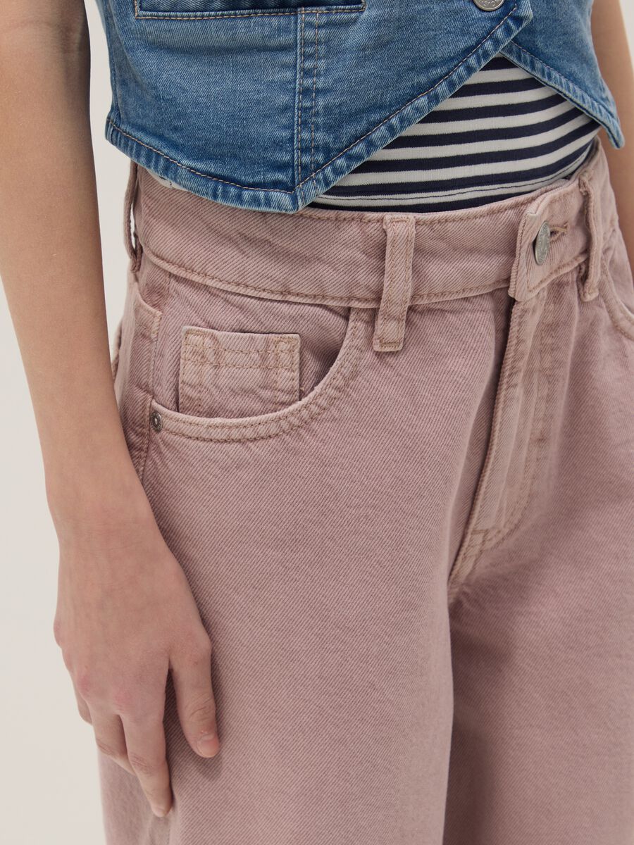 Girls' super wide leg jeans in pure pink cotton denim_2