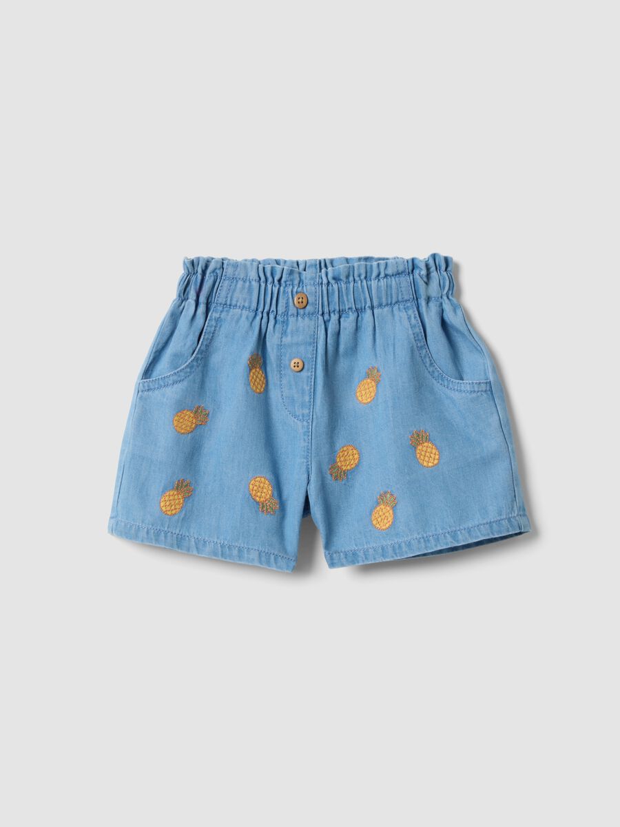 Shorts azzurri in puro cotone con ricami_0