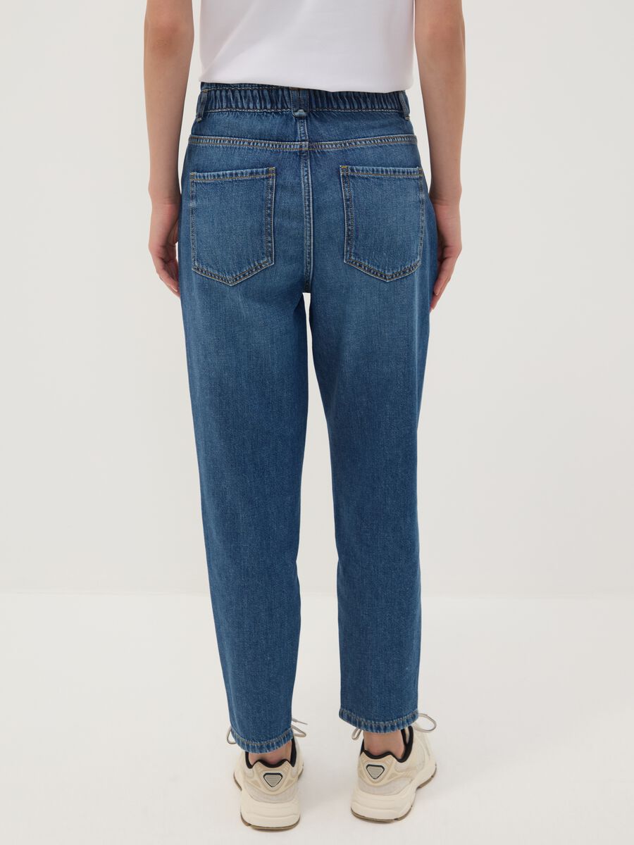 Jeans denim blu in puro cotone con vita paperbag baggy fit_2
