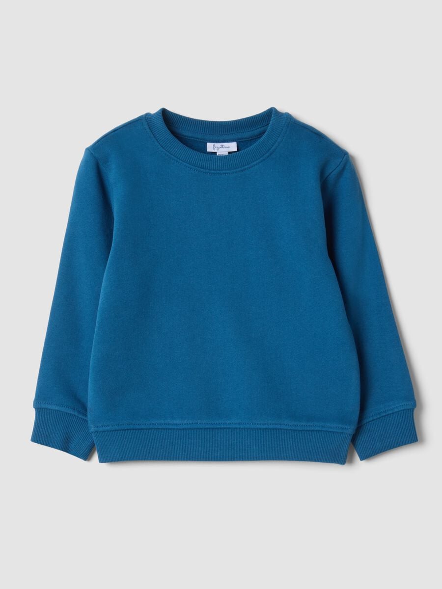 Felpa blu girocollo in puro cotone organico_0