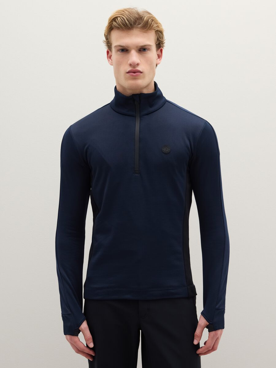 Blue and black high-collar sweatshirt, regular fit with half zip_0