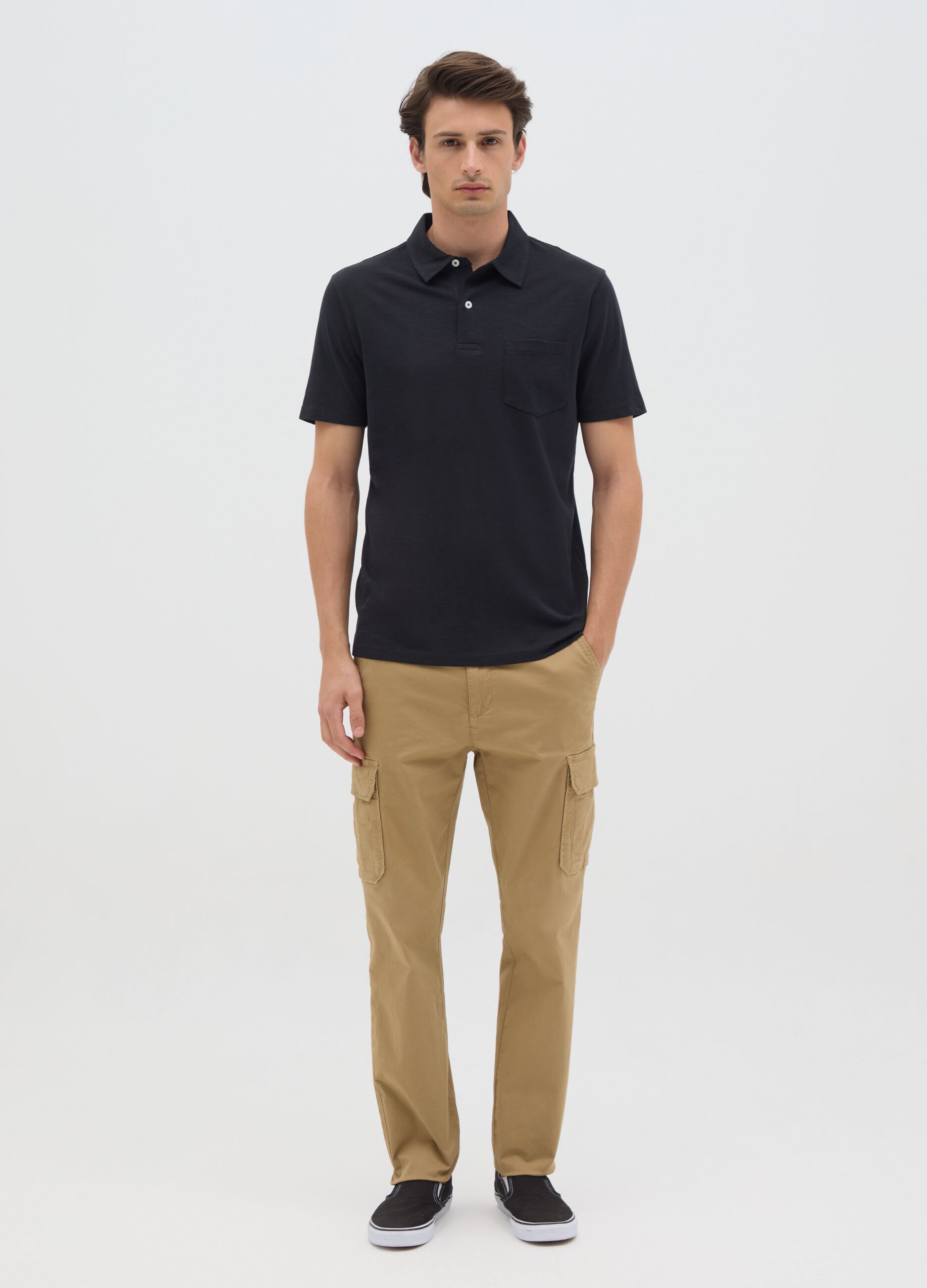 Polo da uomo in puro cotone nero regular fit