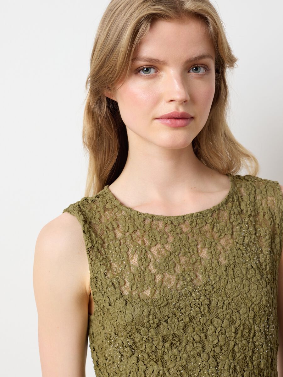 Green fitted cotton blend women's top_0