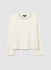 White cotton-blend regular fit sweater with decorated neckline_4