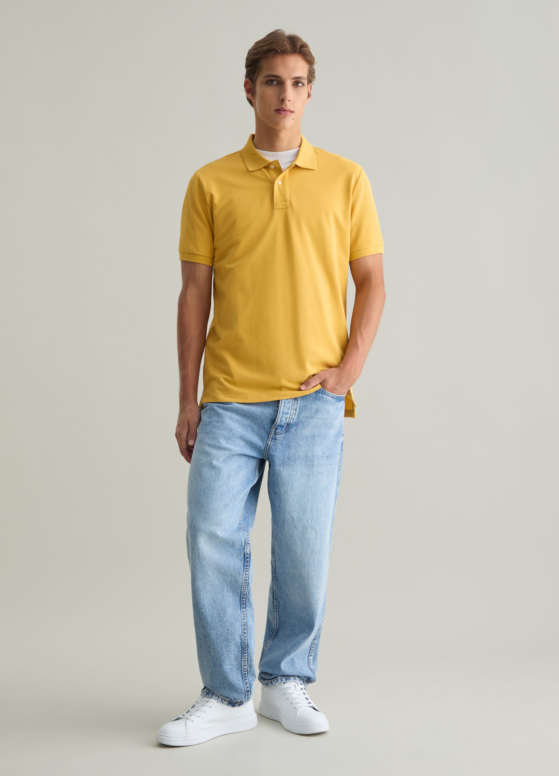 Polo da uomo in puro cotone Supima giallo regular fit