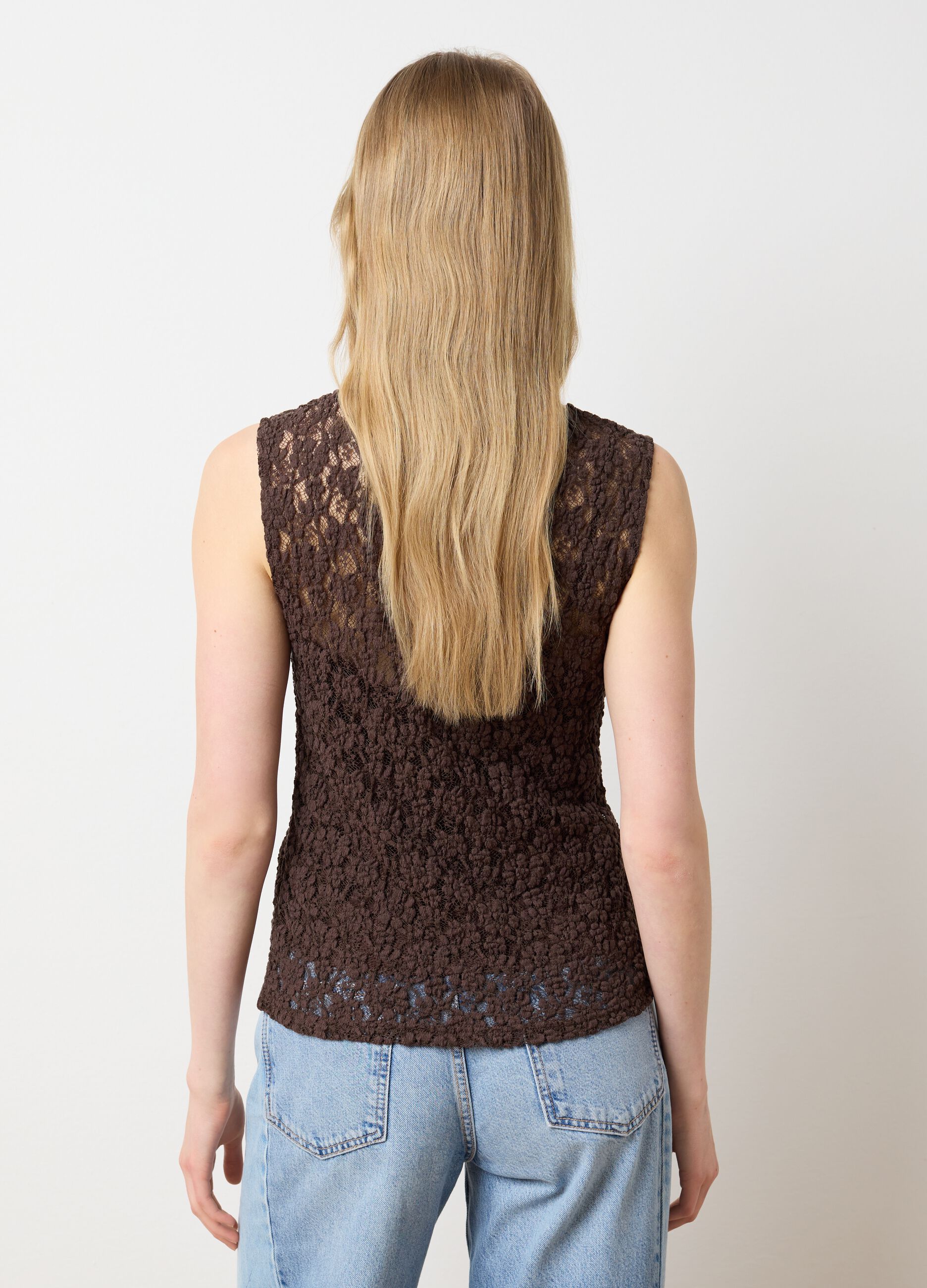Women's sleeveless brown cotton blend fitted top