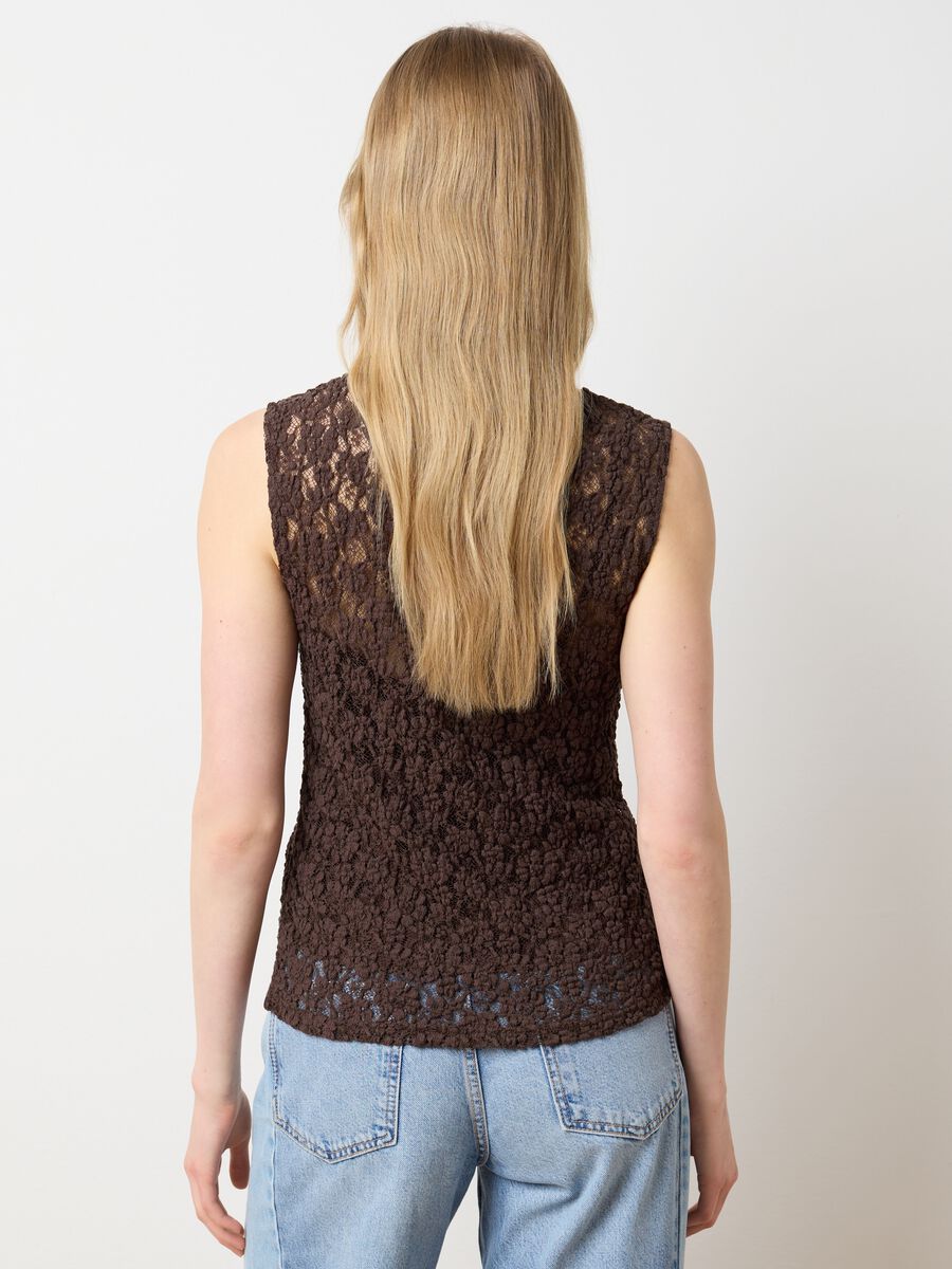 Women's sleeveless brown cotton blend fitted top_3