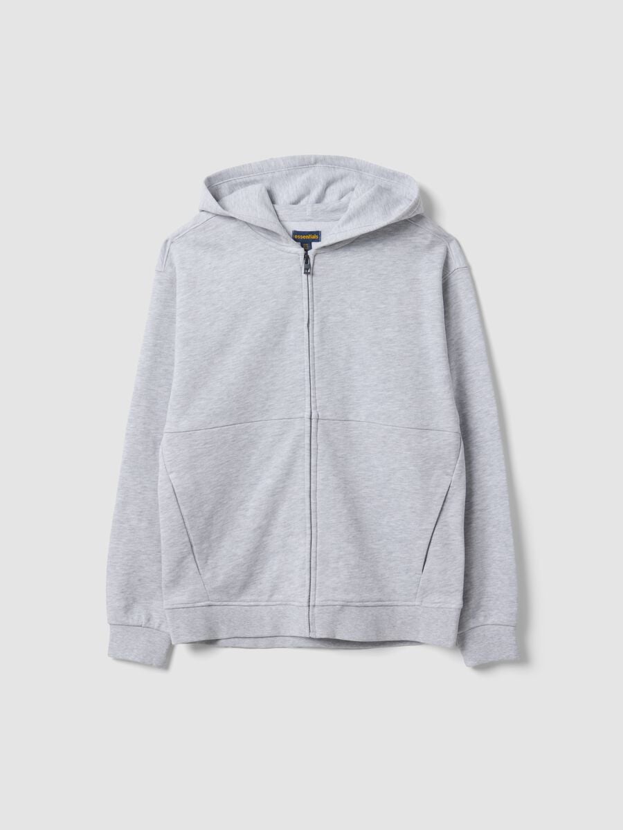 Grey hooded zip-up sweatshirt in pure organic cotton for boys, relaxed fit_0