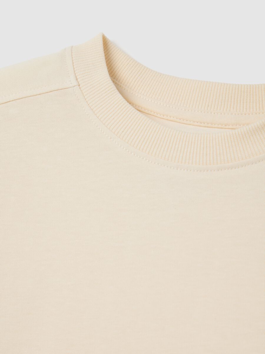 Beige crew neck pure cotton t-shirt for boys_3