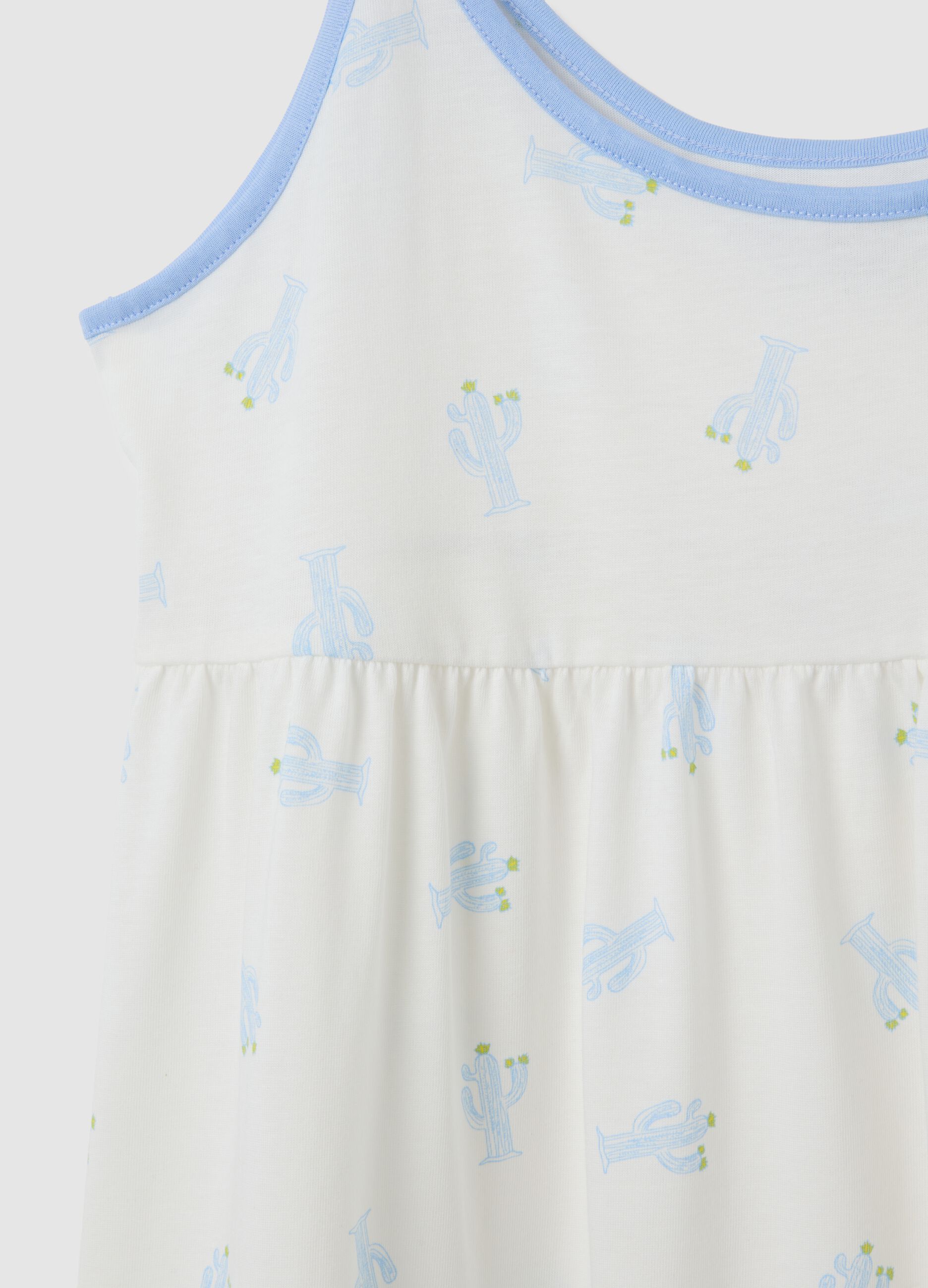 Camicia da notte da donna in puro cotone bianco con stampa cactus