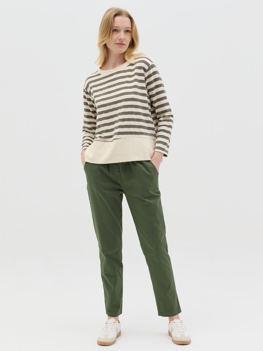 Green stretch cotton trousers_0