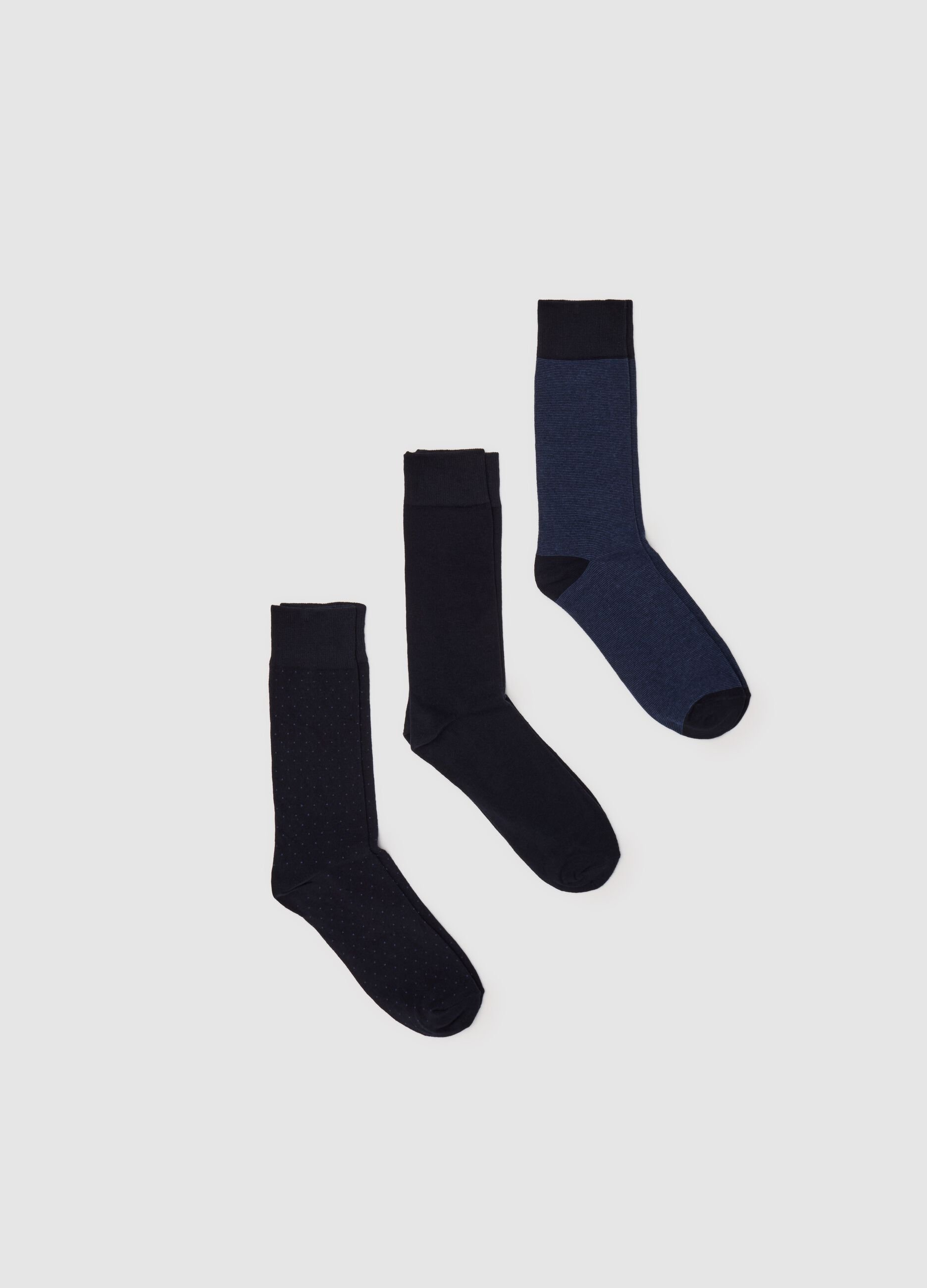 Three-pair pack socks with micro polka dots and stripes pattern