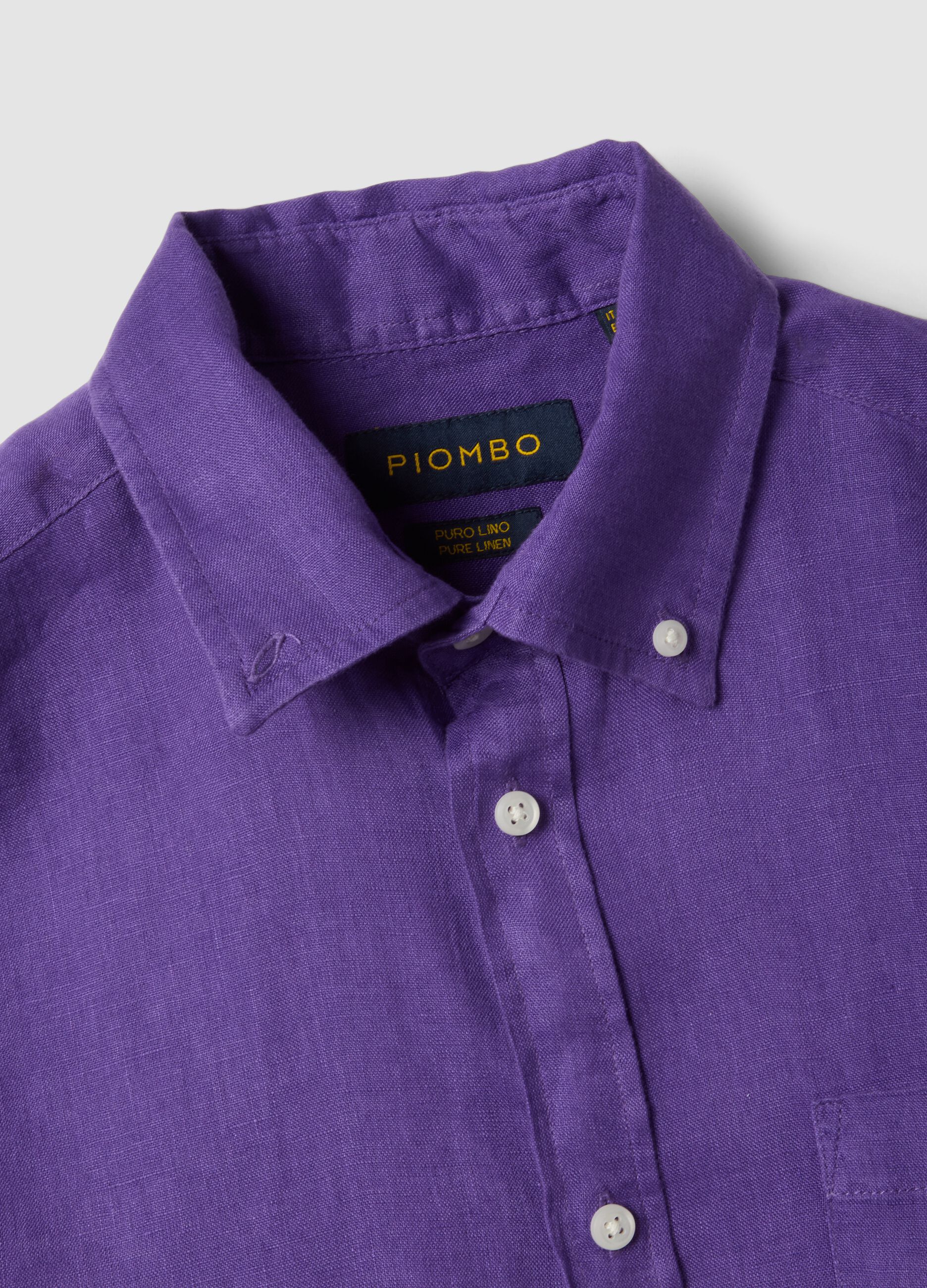 Purple pure linen shirt with button-down collar, regular fit