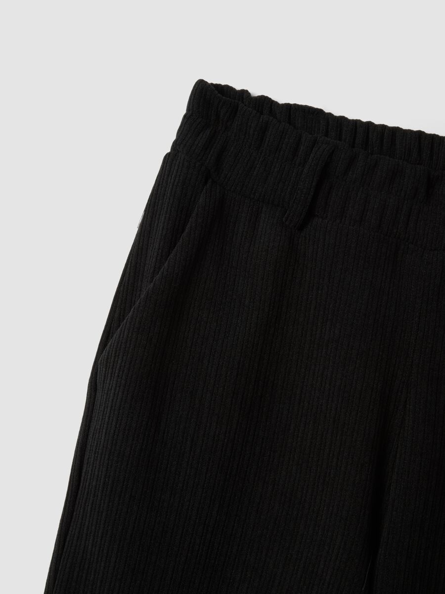 Black wide-leg stretch trousers with regular fit_5