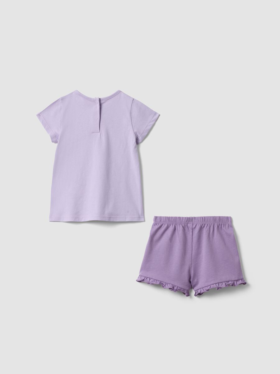 Pigiama corto in puro cotone viola da neonata regular fit con stampa_1