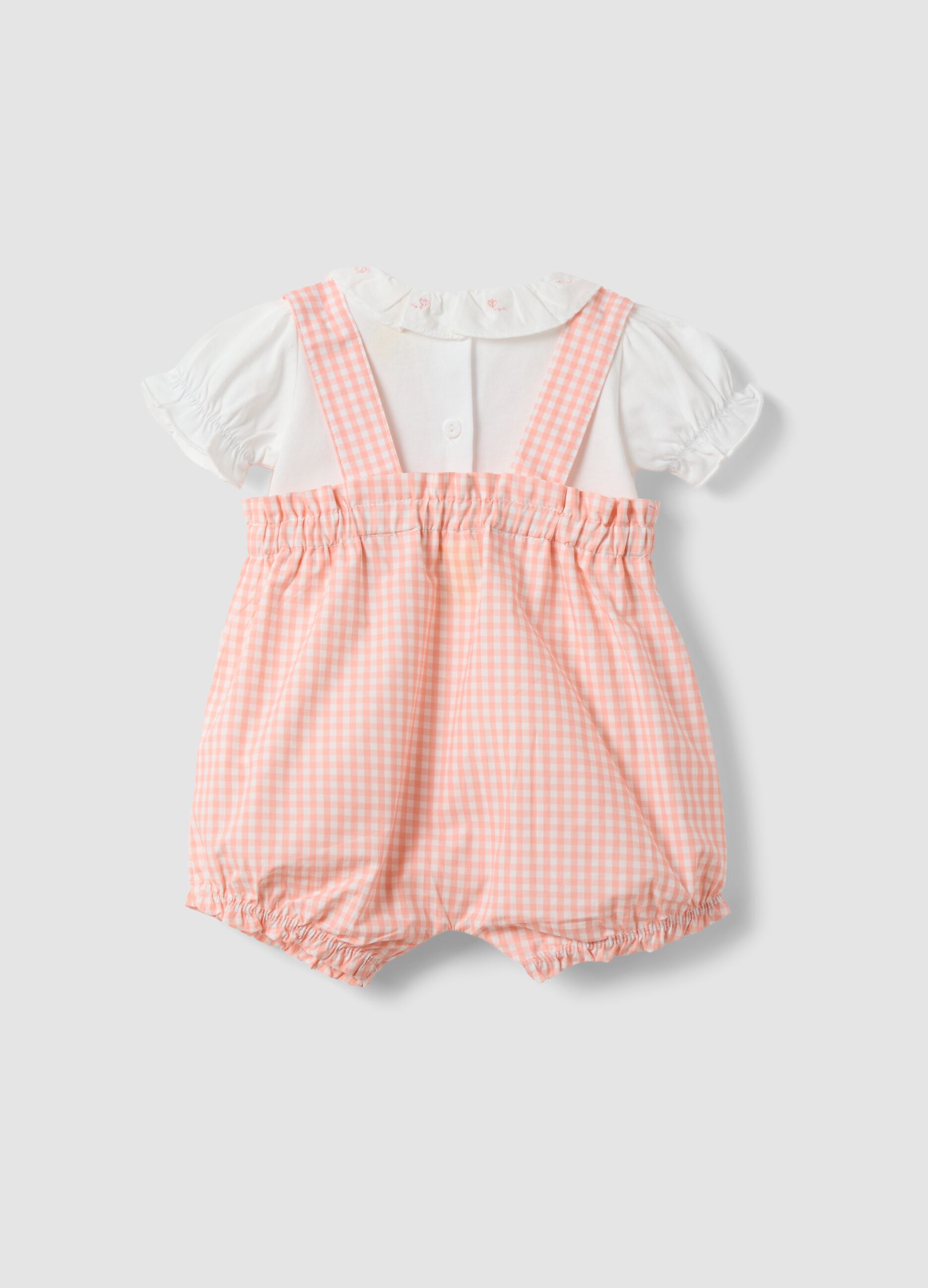 Pink and white organic cotton set with gingham romper