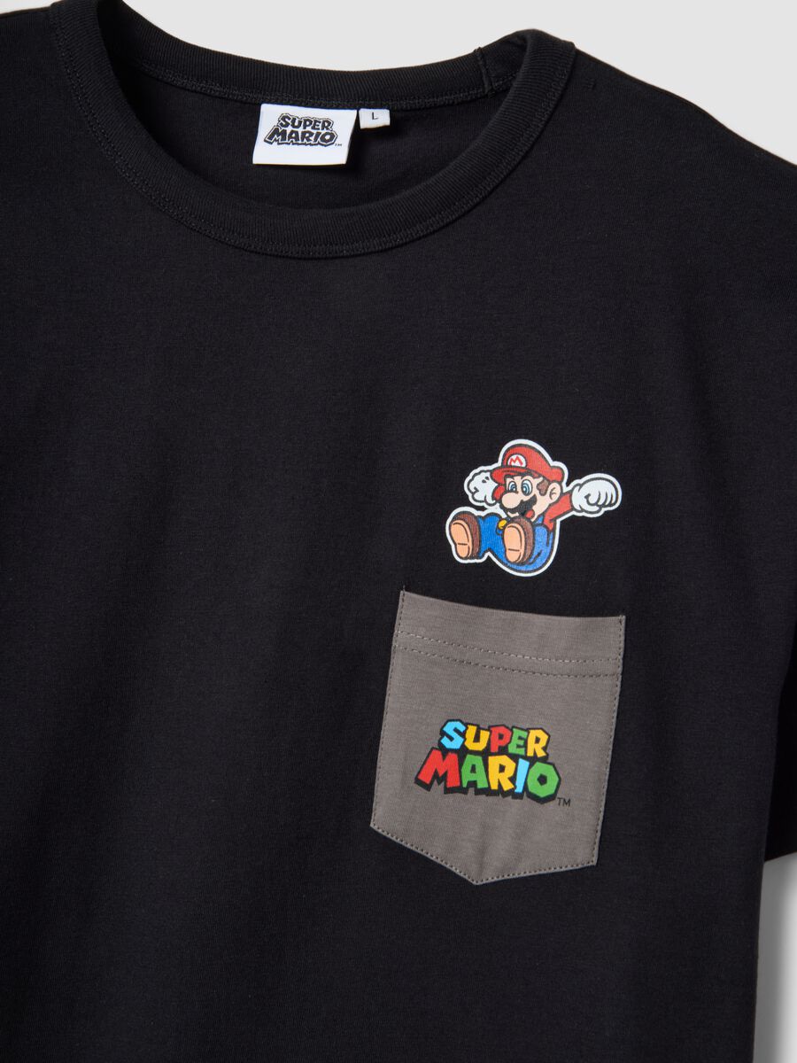 T-shirt in puro cotone nero regular fit con stampa Super Mario_5
