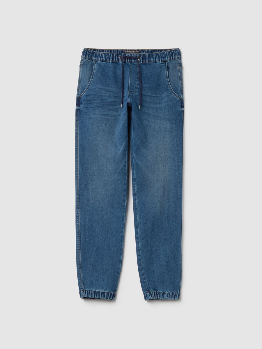 Regular-fit joggers in denim with drawstring_4
