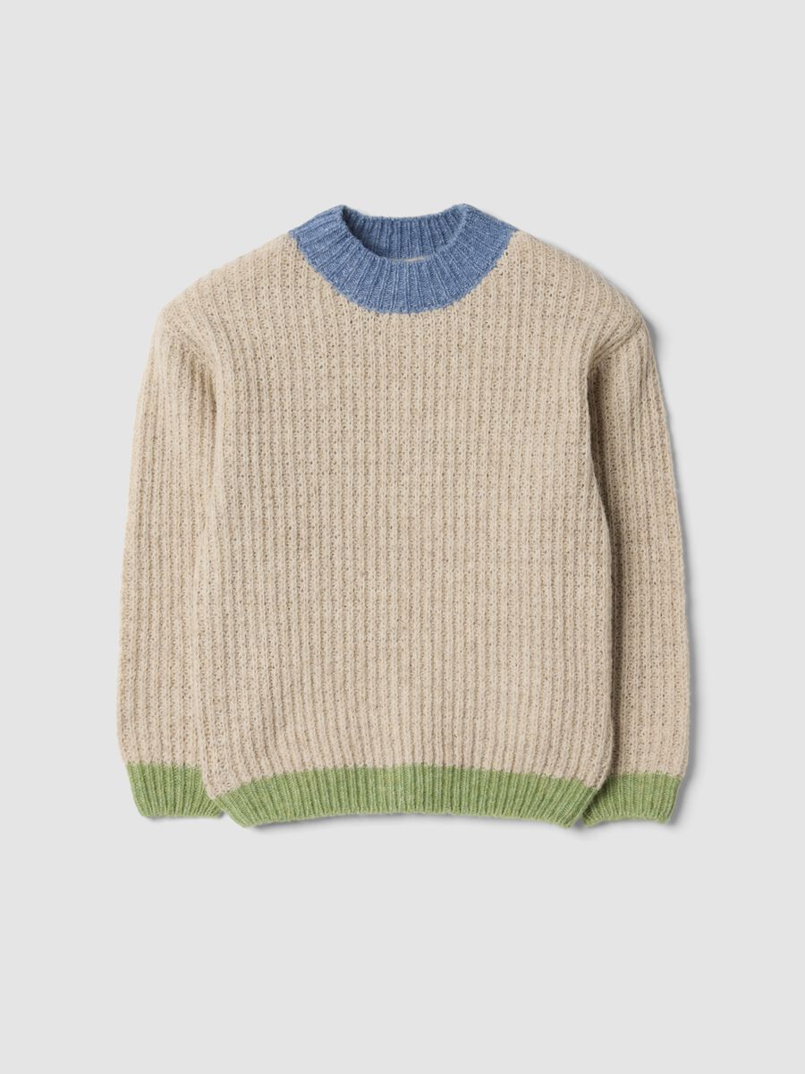 Maglione beige in tessuto elasticizzato con girocollo over fit_0